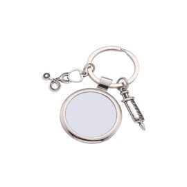 Syringe  Stethoscope Heart Silver Keychain-Millantech