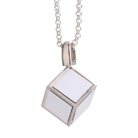 Silver Cube Necklace Unique Photo Printing-Millantech